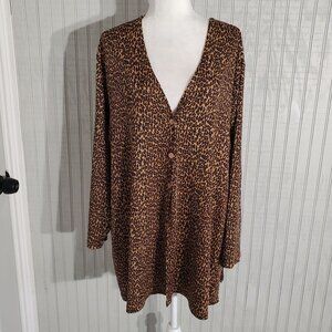 CAREER ELEMENTS LIGHT CARDIGAN ANIMAL PRINT BROWN POLY-SPANDEX SIZE 4X